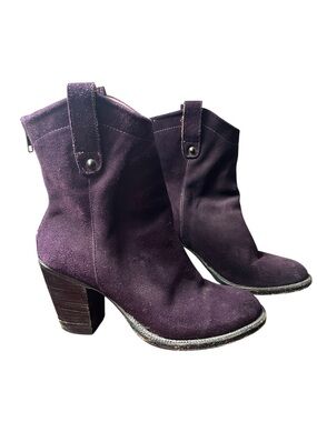 Alcala’s Boots Purple Suede Ankle Boots 8 Leather Western Block Heel Moto